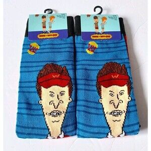 Beavis and Butt-Head Crew Socks Size 10-13 Unisex Cartoon Graphic Set Of 2